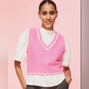 H&M Pink and White Knit Sweater Vest